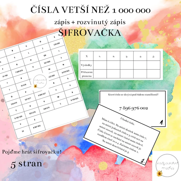 Čísla větší než 1 000 000, zápis a rozvinutý zápis - šifrovačka