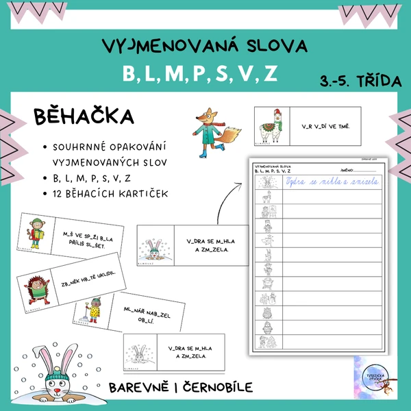 BĚHAČKA - zvířátka zima, VYJMENOVANÁ SLOVA - B, L, M, P, S, V, Z 