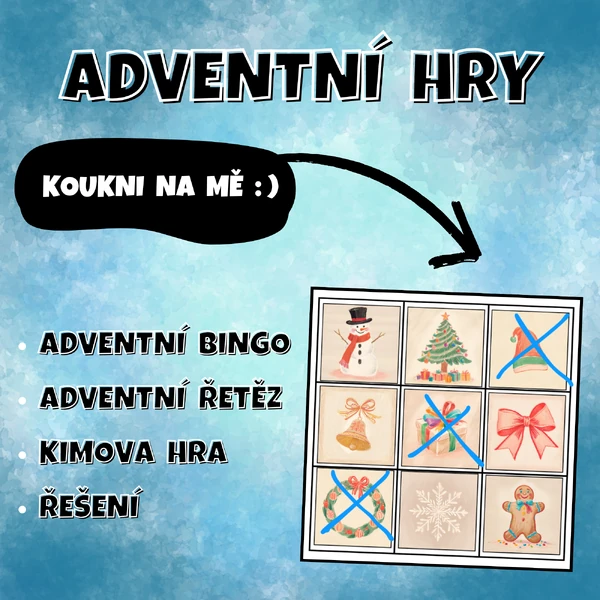 ADVENTNÍ HRY - bingo, řetěz, Kimova hra