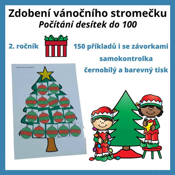 Zdobení vánočního stromečku - počítání desítek do 100