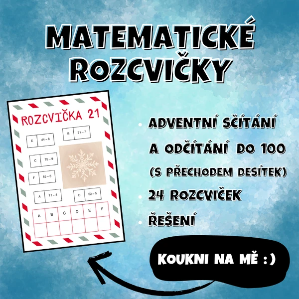 ROZCVIČKY - adventní sčítání a odčítání S PŘECHODEM DESÍTEK do 100