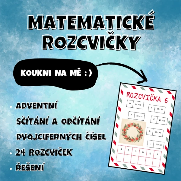 ROZCVIČKY - adventní sčítání a odčítání DVOJCIFERNÝCH ČÍSEL do 100