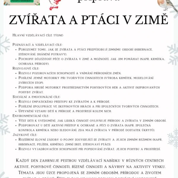 Zvířata a ptáci v zimě - přípravy