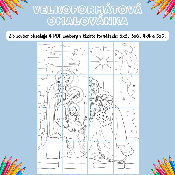 Velkoformátová omalovánka - Tři králové