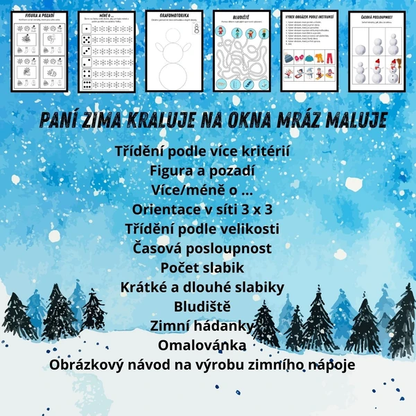 Paní Zima kraluje na okna mráz maluje pro MŠ