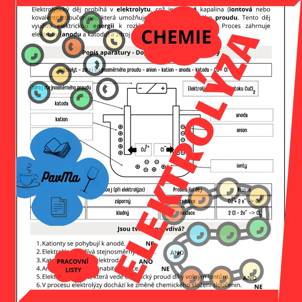 CHEMIE: Elektrolýza - pracovní listy s řešením
