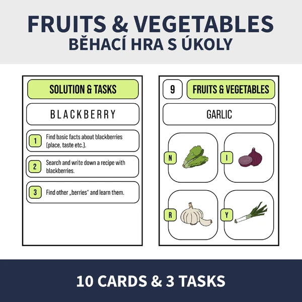 ENG - FRUITS AND VEGETABLES (BĚHACÍ HRA, KVÍZ, ÚKOLY)