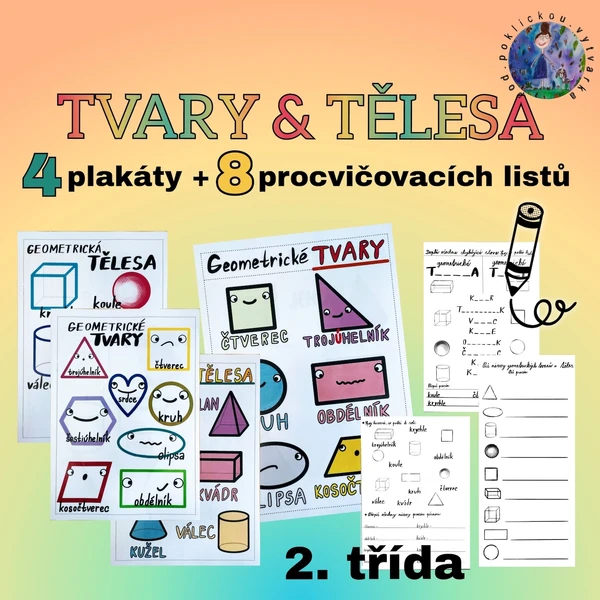 Tvary a tělesa - 4 výukové plakáty + pracovní listy k procvičování