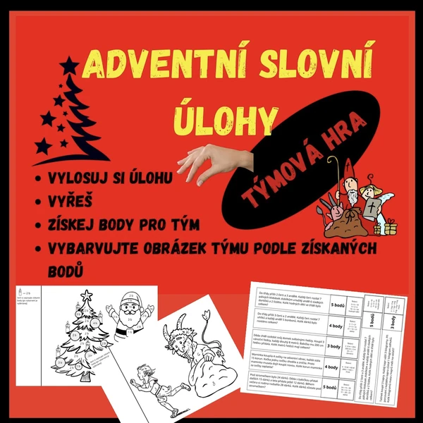 SLOVNÍ ÚLOHY - hra, násobilka, sčítání a odčítání, převody - Mikuláš, Vánoce