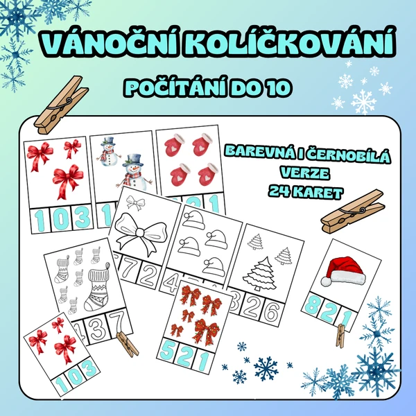 Vánoční kolíčkování - počítání do 10