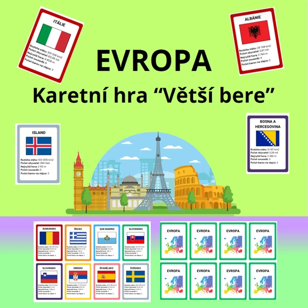 Naučná karetní hra „Větší bere – Státy Evropy“