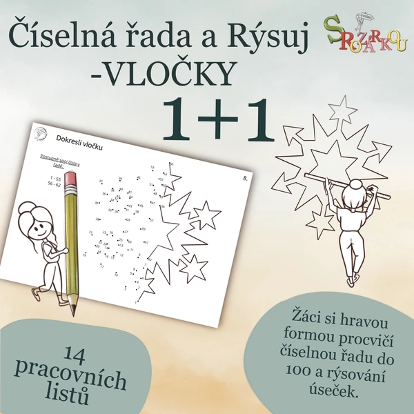 Sněhové vločky S Rozárkou – komplet (rýsování + číselná řada do 100)