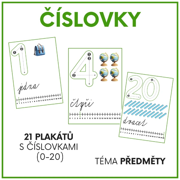 Číslovky - výzdoba třídy (téma předměty)