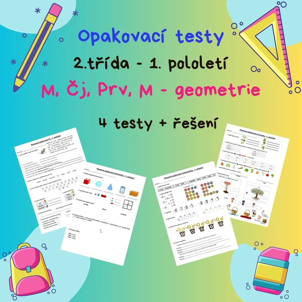 Opakovací testy 2.třída - 1. pololetí M, Čj, Prv, M-G