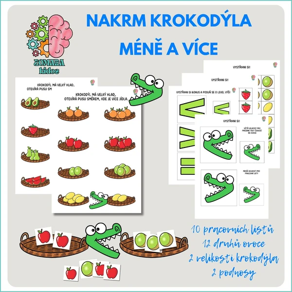 Nakrm krokodýla - více a méně, porovnávání množství