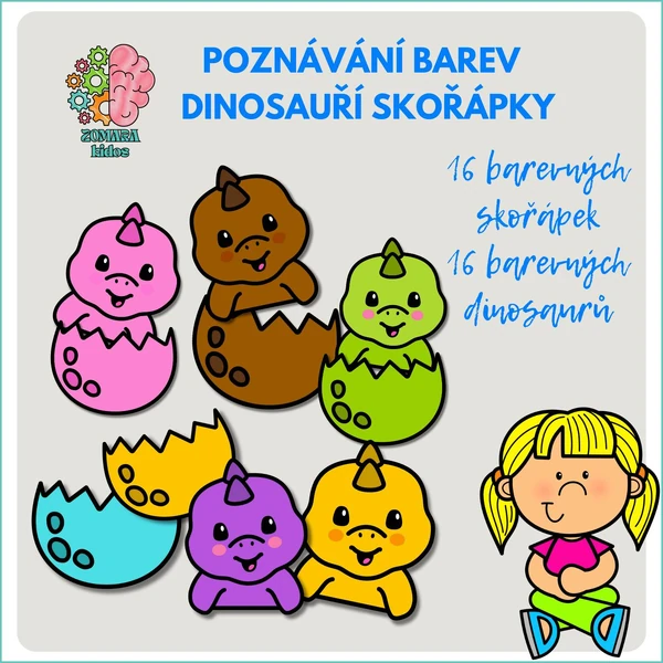 Párování barev - Najdi dinosaurovi jeho skořápku