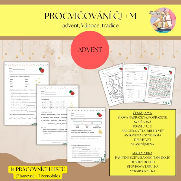Adventní procvičování ČJ + M pro 2. třídu