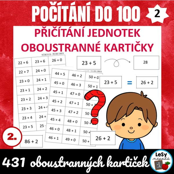 Počítání do 100, přičítání jednotek bez přechodu - oboustranné kartičky