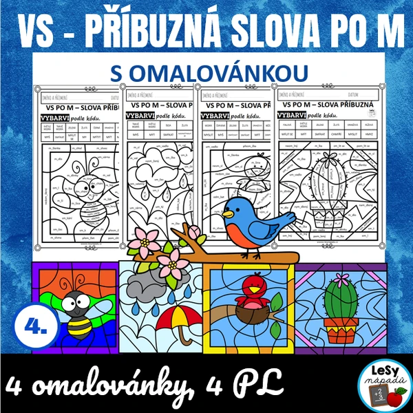 Vyjmenovaná slova po M - příbuzná slova s omalovánkou