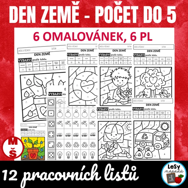 Den Země - počet do 5 s omalovánkou