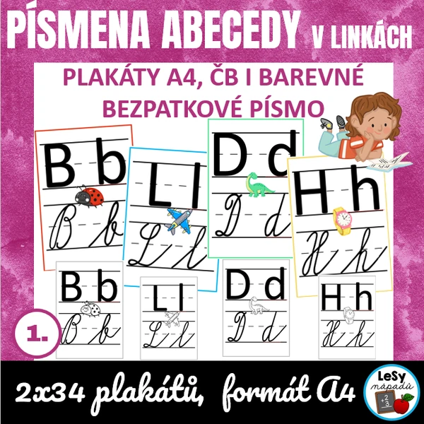 Písmena abecedy v linkách - bezpatkové písmo