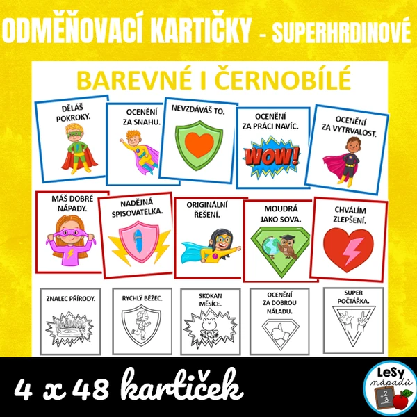 Superhrdinové - motivační odměňovací kartičky