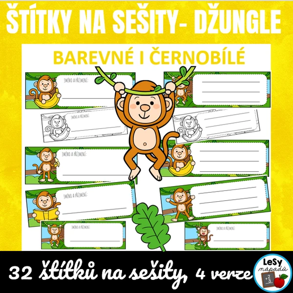 Džungle a opice - štítky na sešity