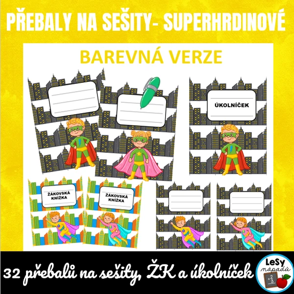 Superhrdinové - přebaly na sešity, barevná verze