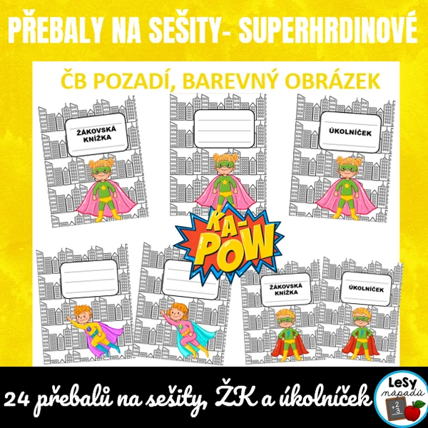 Superhrdinové - přebaly na sešity, barevný obrázek
