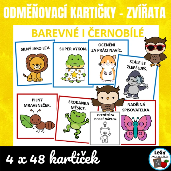Zvířata - odměňovací motivační kartičky