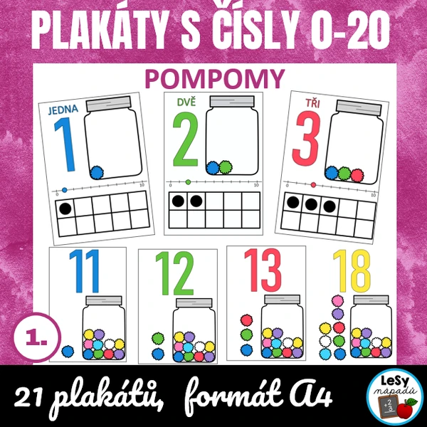 Plakáty s čísly do 20 - pompomy