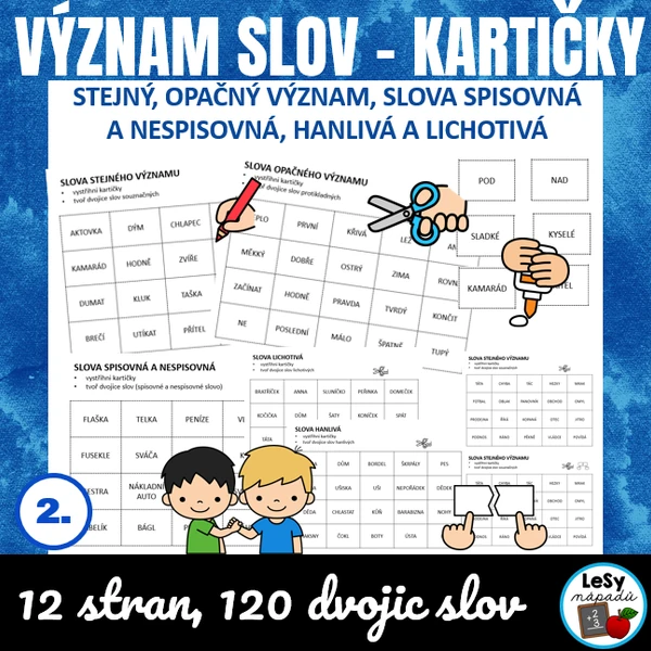 Význam slov - dvojice slov na kartičkách