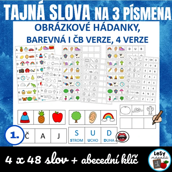 Tajná slova na 3 písmena - obrázkové hádanky