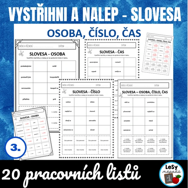 Slovesa, osoba, číslo, čas - vystřihni a nalep