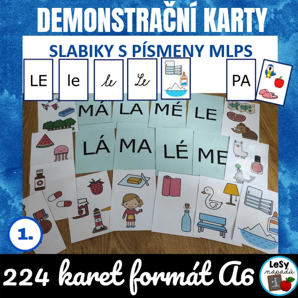 Živá abeceda, demonstrační karty se slabikami a obrázky