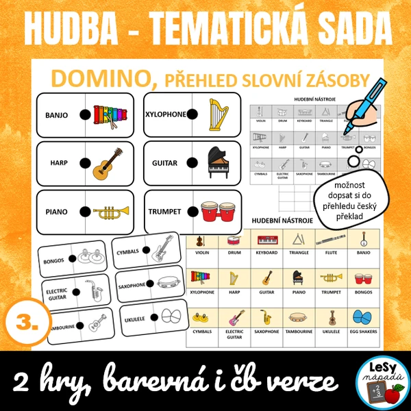 AJ: Obrázkové domino - hudební nástroje 