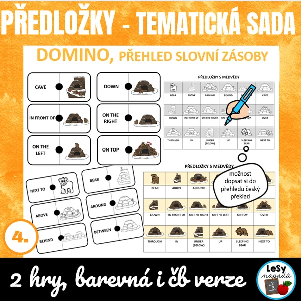 AJ: Obrázkové domino - předložky s medvědy