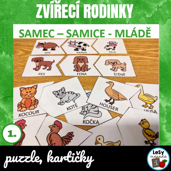 Zvířecí rodinky - puzzle a kartičky