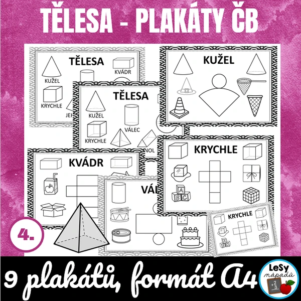 Tělesa a jejich sítě čb - plakáty