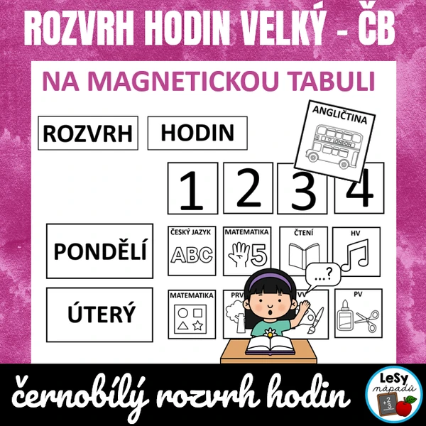 Rozvrh hodin velký - černobílý