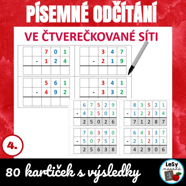 Písemné odčítání ve čtverečkované síti