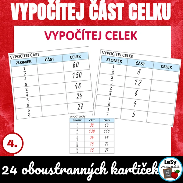 Zlomky - vypočítej celek, vypočítej část