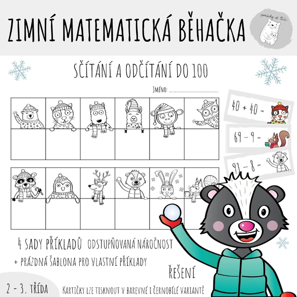 Zimní matematická běhačka - Sčítání a odčítání do 100