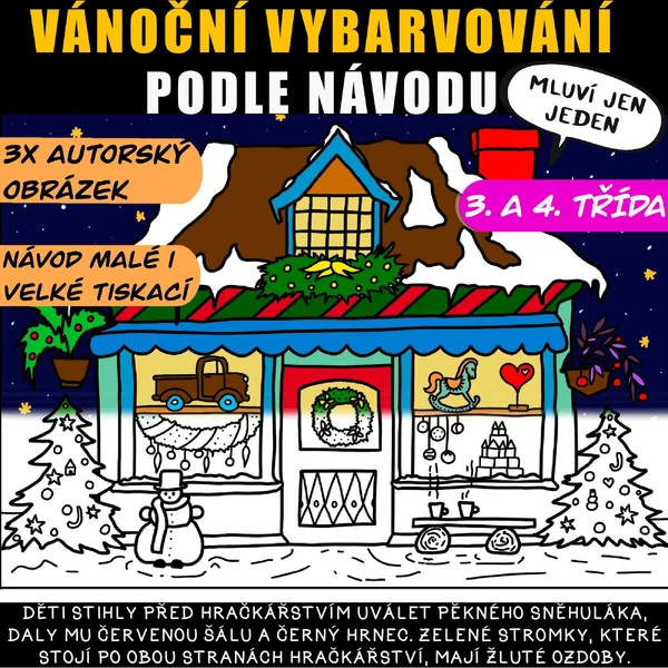 Vánoční vybarvování podle návodu pro 3. a 4. třídu - verze i s velkým tiskacím