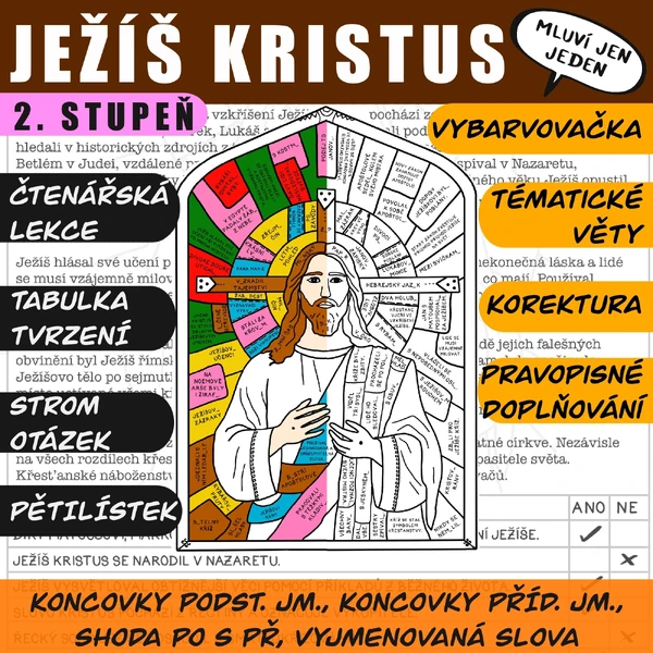 Ježíš Kristus-Čtenářská lekce (RWCT)+vybarvovačka (korektura, pravopis)-2.STUP.