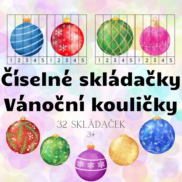 Číselná skládačka - vánoční kouličky - 32 skládaček