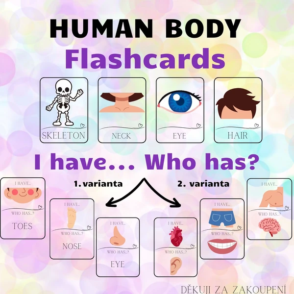 HUMAN BODY - flashcards, I have. Who has? - 2 varianty hry