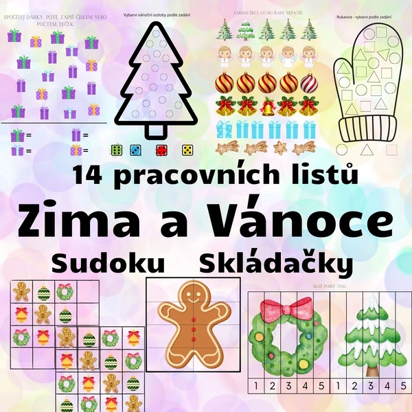 Vánoce a zima - 14 pracovních listů, sudoku, skládačky