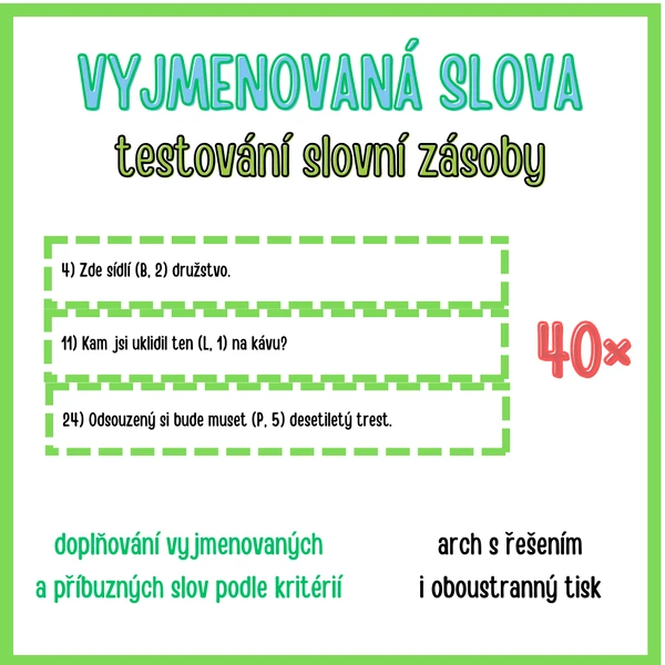 40 lístečků ke slovní zásobě týkající se vyjmenovaných slov