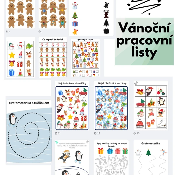 Vánoční pracovní listy + prosvětlovačky perníčků